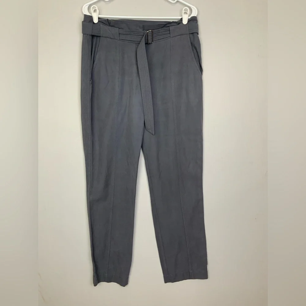 Rebecca Taylor Sz 8 Silk Blend Slate Gray Blue Belted Paperbag Trousers Pants